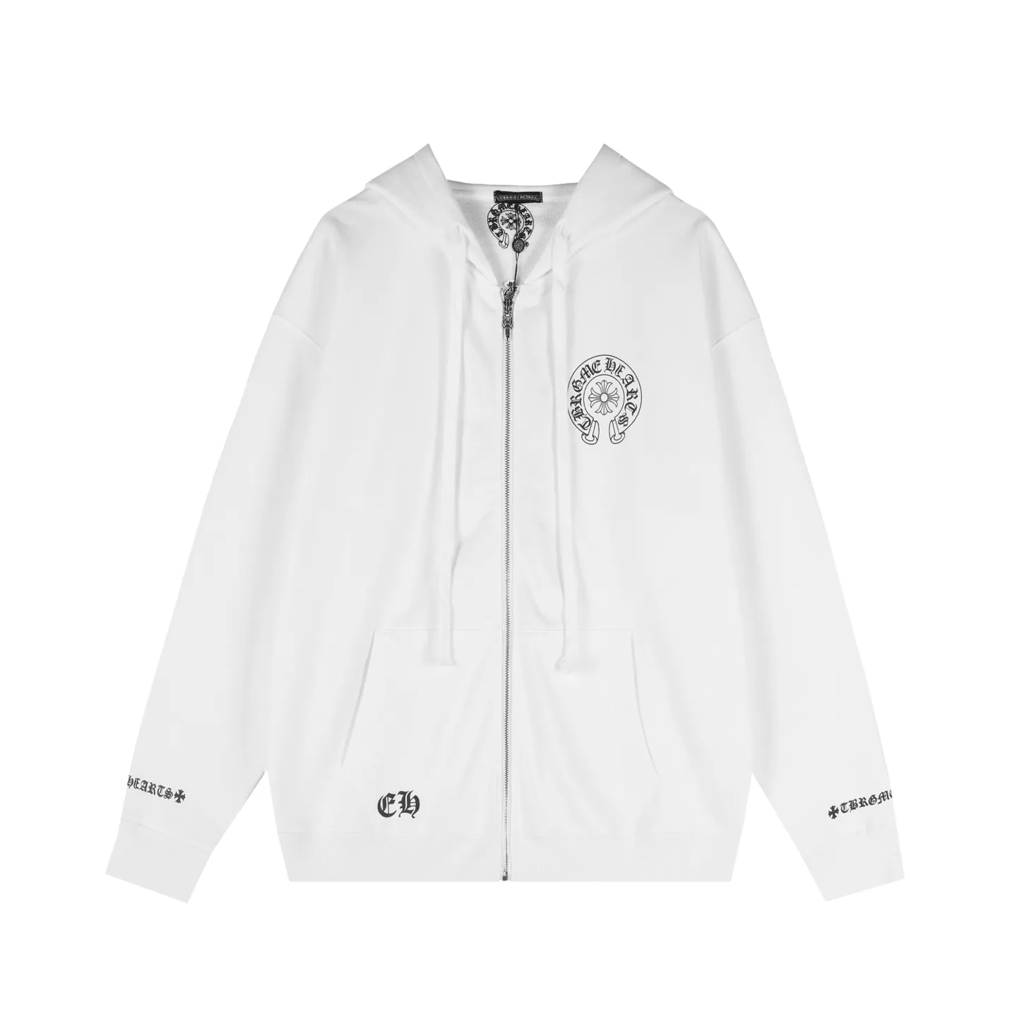 P310 Chrome Hearts Chrome Hearts Cardigan Horseshoe Printed Hooded Sweatshirt Size: SMLXL Color: White Black